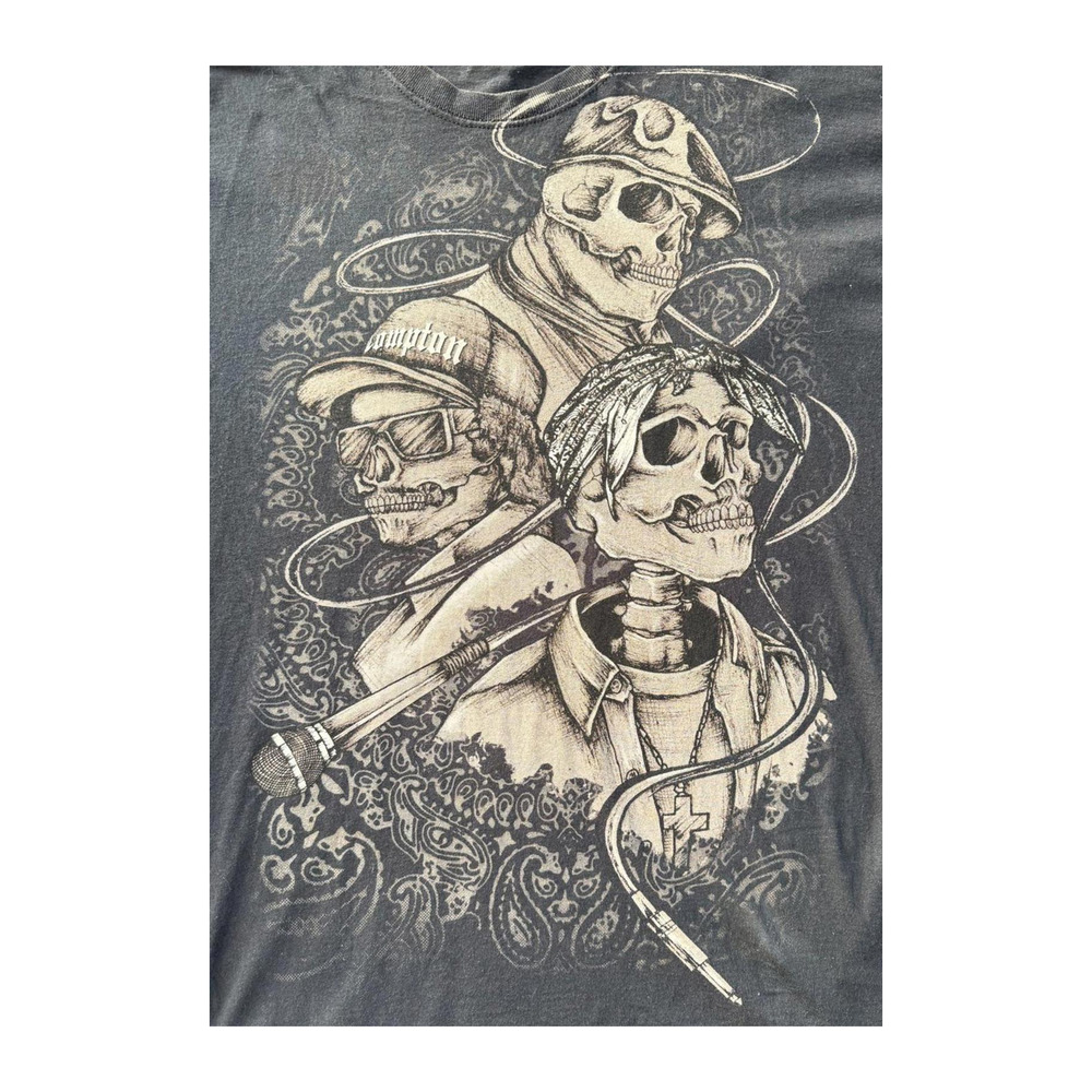 90s Vintage Compton Graffiti Style Skulls Graphic Short Sleeve T-Shirt Black L - Picture 2 of 3
